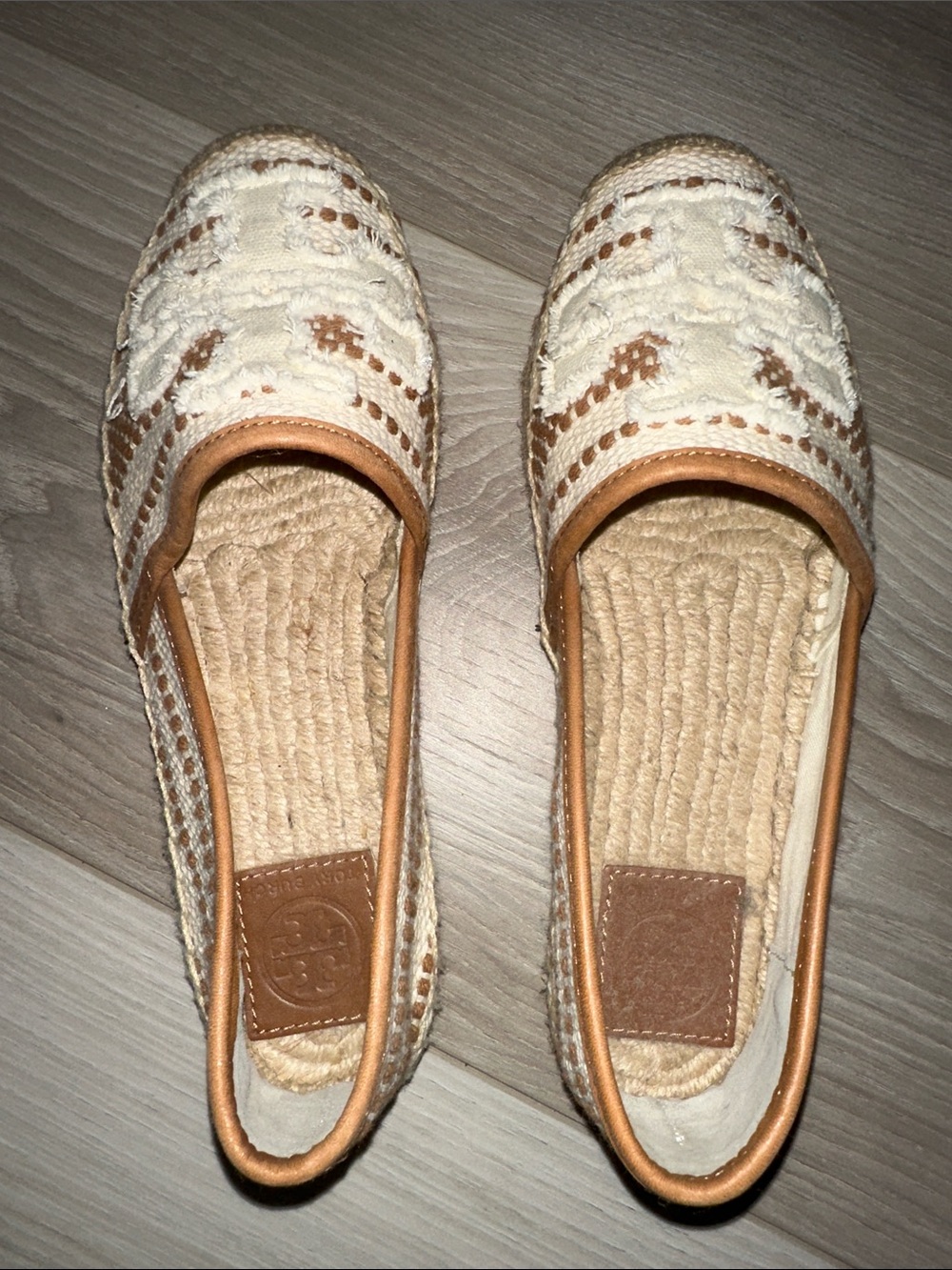 Tory Burch Cream and Tan Woven Espadrille Flats women size 6